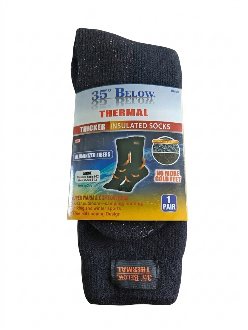 35° Below Thermal Insulated Socks (Large, Black) Super Soft Warm & Cozy